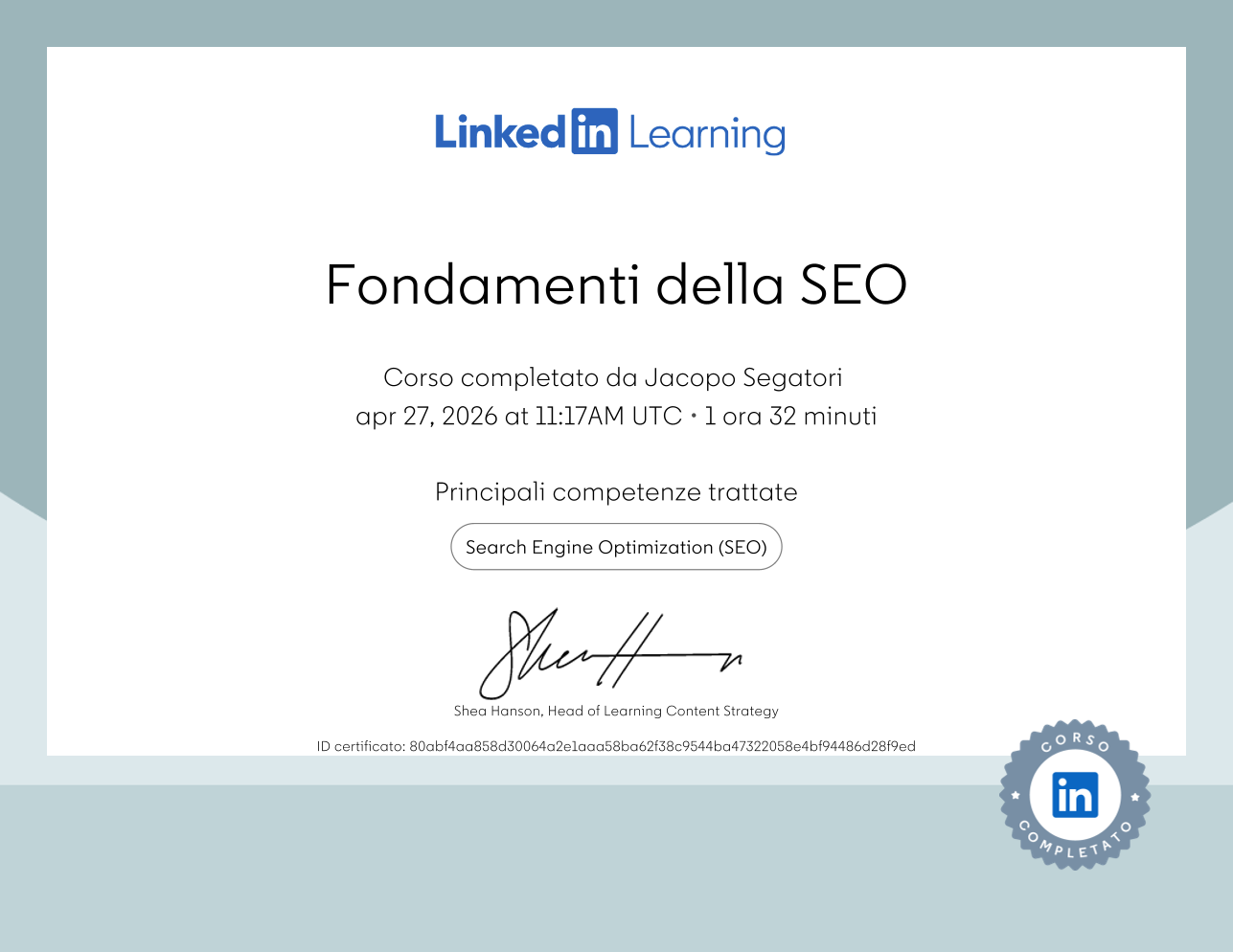 Certificazione Fondamenti della SEO