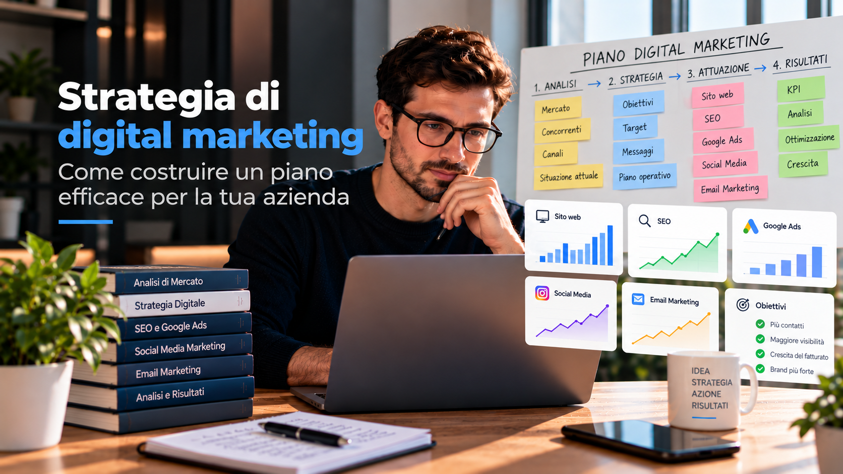 Strategia di digital marketing con obiettivi, canali e piano operativo