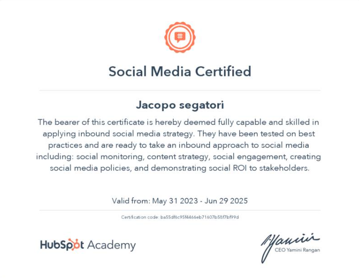 Certificazione Social Media - Certified