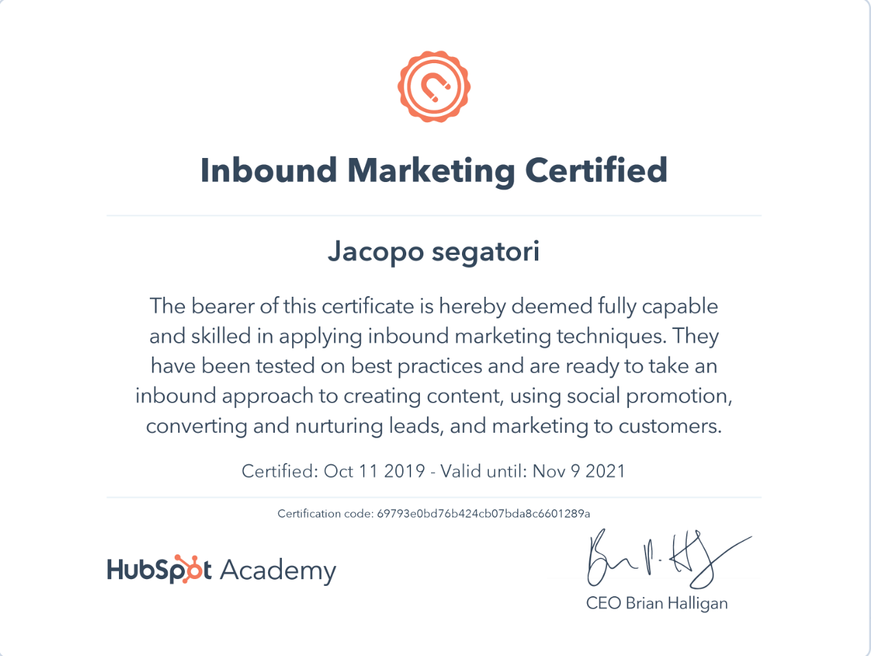 Certificazione Inbound Marketing - Certified
